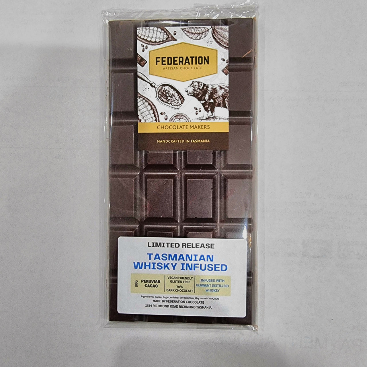 Tasmanian Whisky Infusion: Exquisite Dark Chocolate Bar