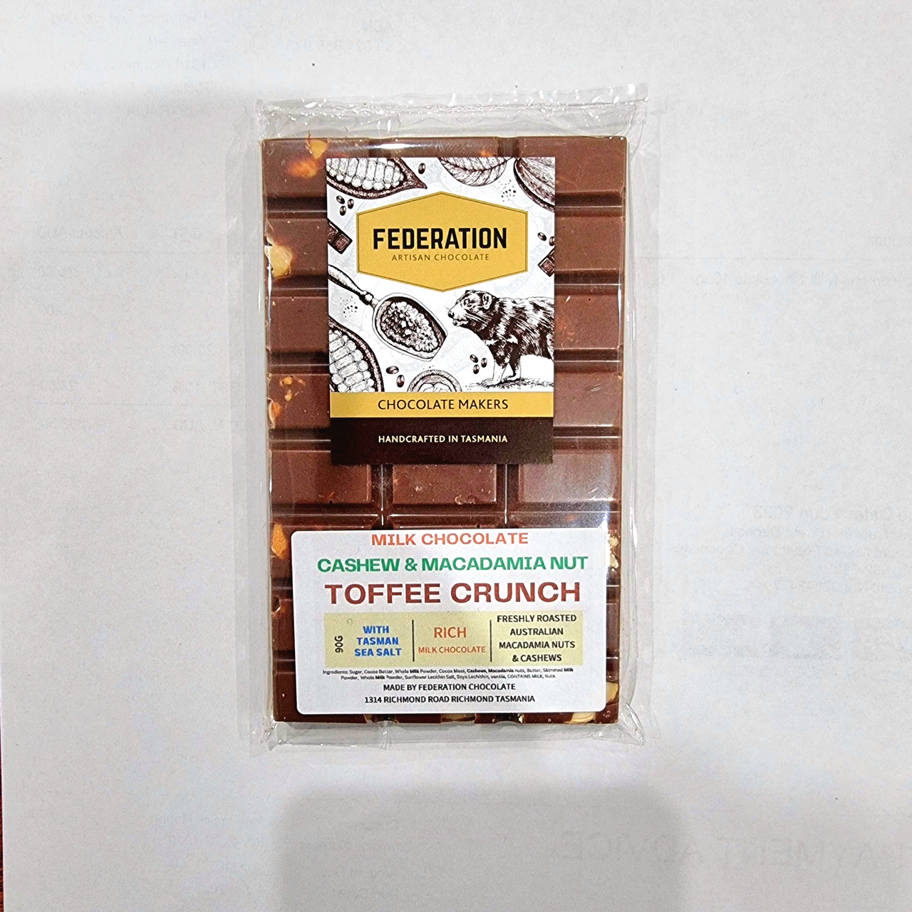 Macadamia Nut, cashew and toffee crunch milk chocolate bar