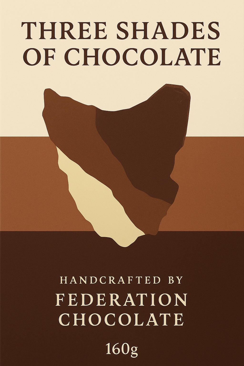 Chocolate packaging with three shades of chocolate and 'Federation Chocolate' branding.