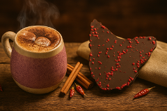 Tasmania-shaped chocolate block with spiced hot chocolate, Federation Chocolate Richmond