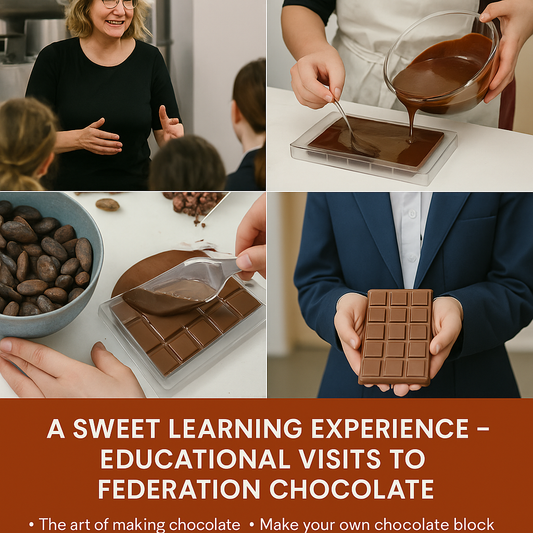 Students learning about chocolate pouring their own blocks