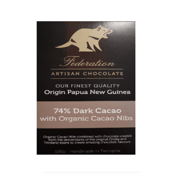 74% Dark CACAO With Organic Cacao Nibs - Federation Artisan Chocolate