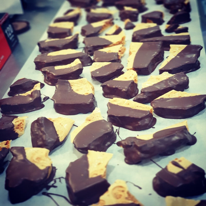 fudgey - Tasmanian Honey infused milk chocolate Honeycomb (hokey pokey).