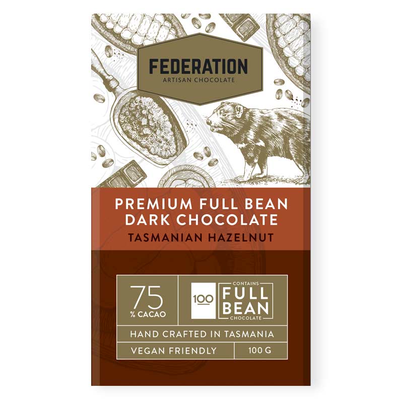 fudgey - Single Origin Papua New Guinea 74% Dark CACAO With Tasmanian Roasted Hazelnuts