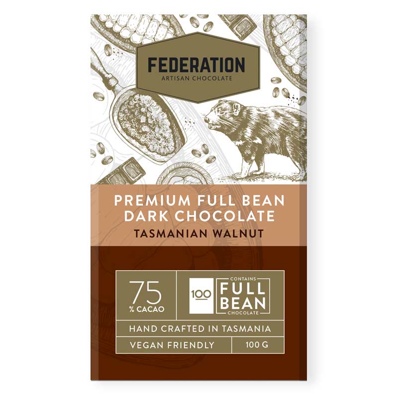 fudgey - Single Origin Papua New Guinea 74% Dark CACAO With Tasmanian Walnuts - Federation Artisan Chocolate